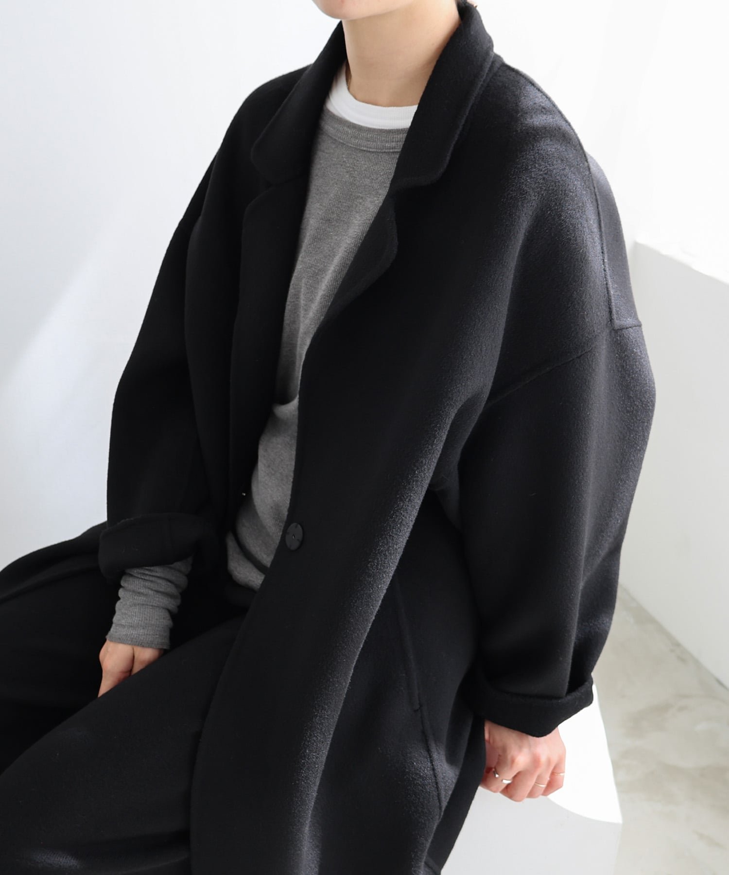 andme｜リバー ロング コクーン コート evernavy エバーネイビー