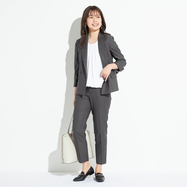 アウトレット】【夏向け】麻調 グレー クロップドパンツ セットアップ