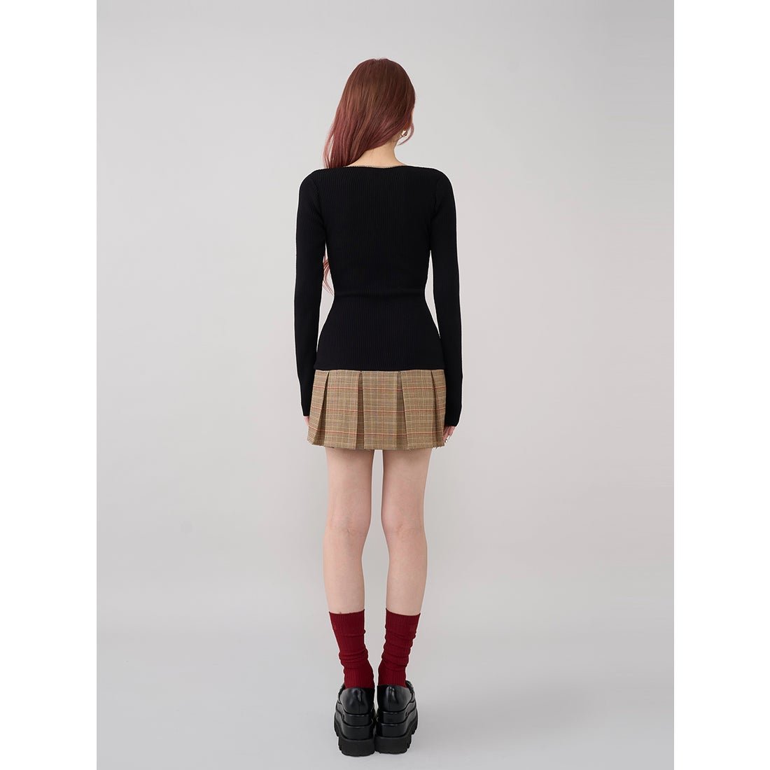 ダーリッチ Darich ポイントチェックニットミニワンピース （グレー