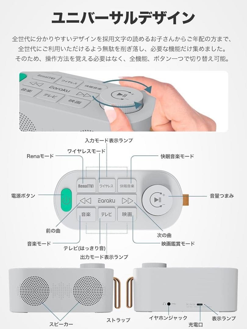 手元スピーカー テレビ用 ゼロ遅延　Renaトランスミッター送信　オフホワイト