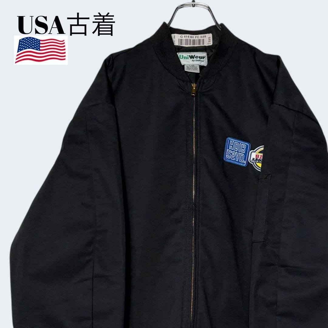 美品 USA古着 ワークジャケット ジップアップブルゾン 黒 L ジャンパー ca60-01.jpg