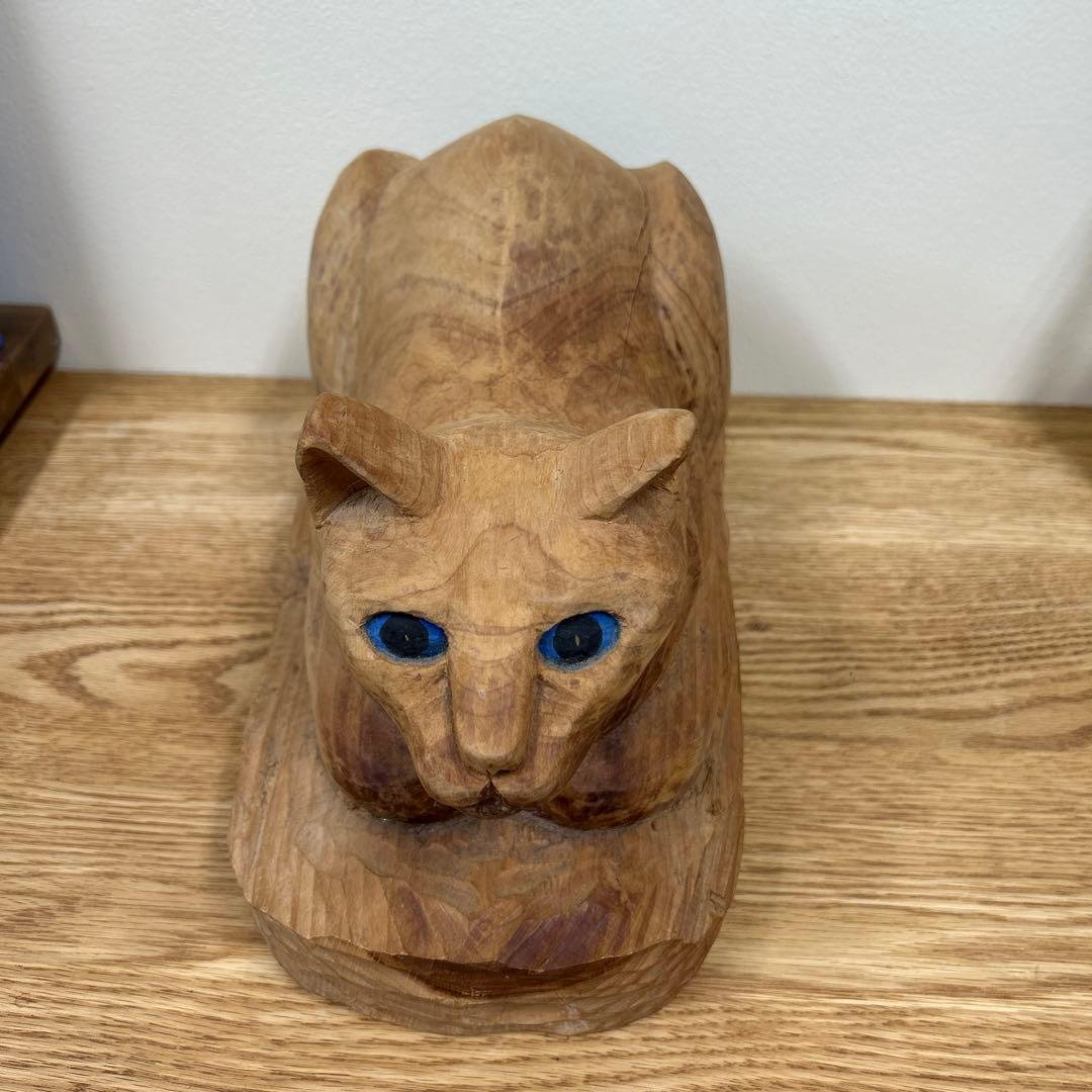 かわいい　木製 猫の彫刻　木彫り　ねこ　ネコ 香箱座り 香箱座りの猫の木彫りを作りました！